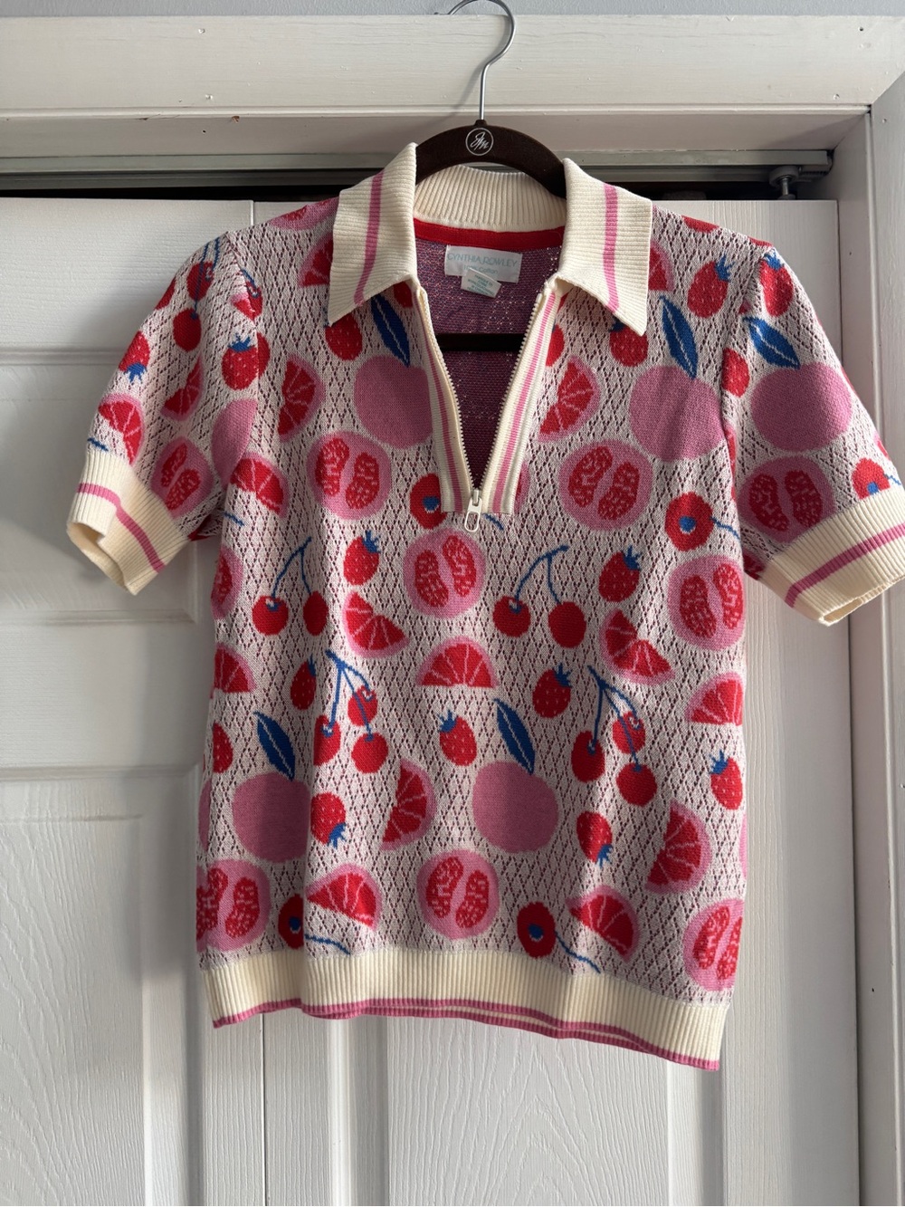 Cynthia Rowley fruit print short sleeve sweater